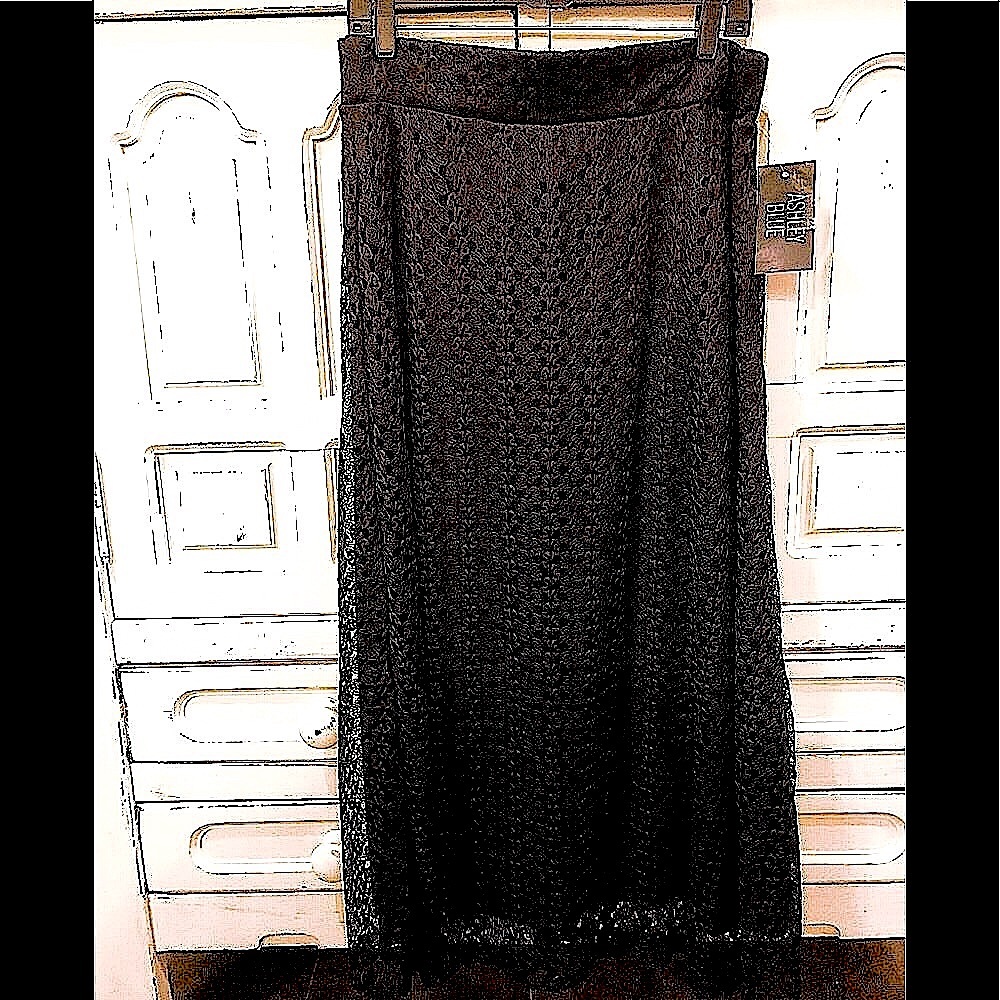 LACE SKIRT LONG BLACK MAXI XL SOFT STRETCHY FABRIC SELF LINING ‘ASHLEY BLUE’ NEW - Picture 1 of 5